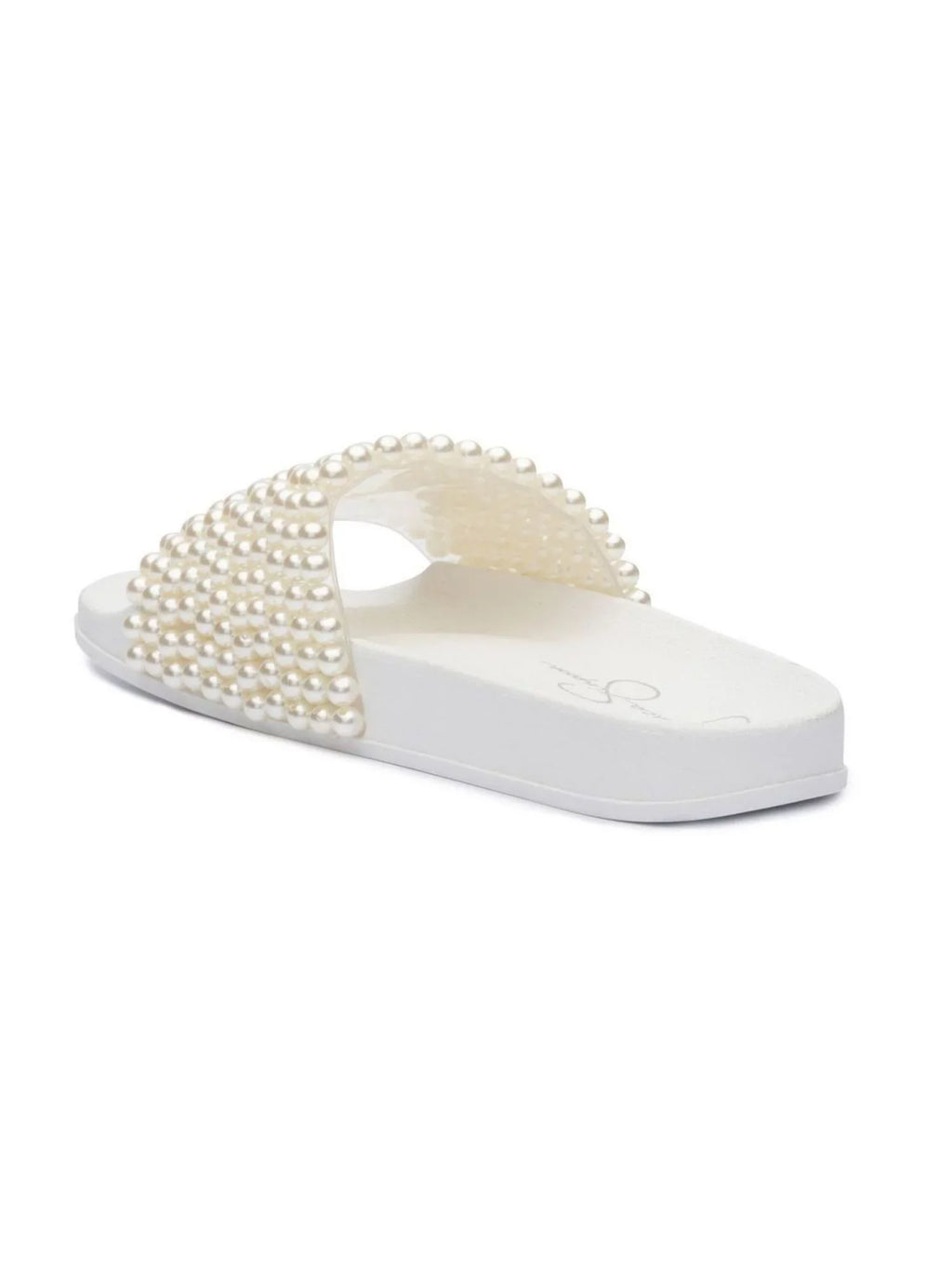 SIMPSON Saycie Beaded On Shoes Ivory Slip Sandals Pool Round Slide M 8 Toe Slide JESSICA Womens