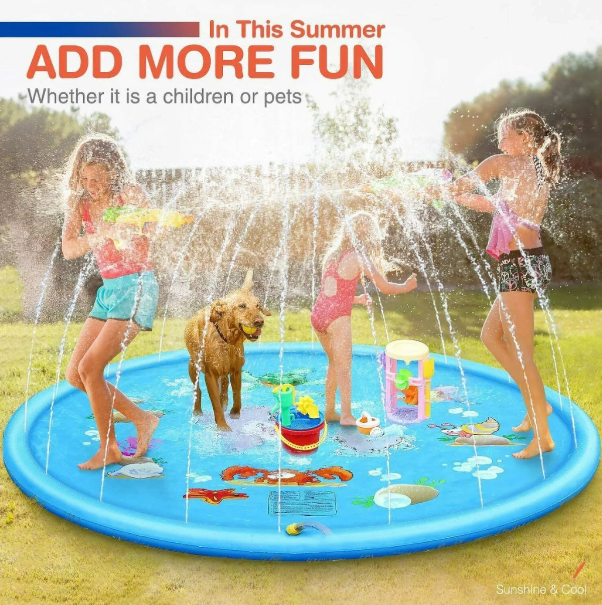 Mat Summer Sprinkler liquid Kids Play Inflatable Game 68" Splash exterior Pad