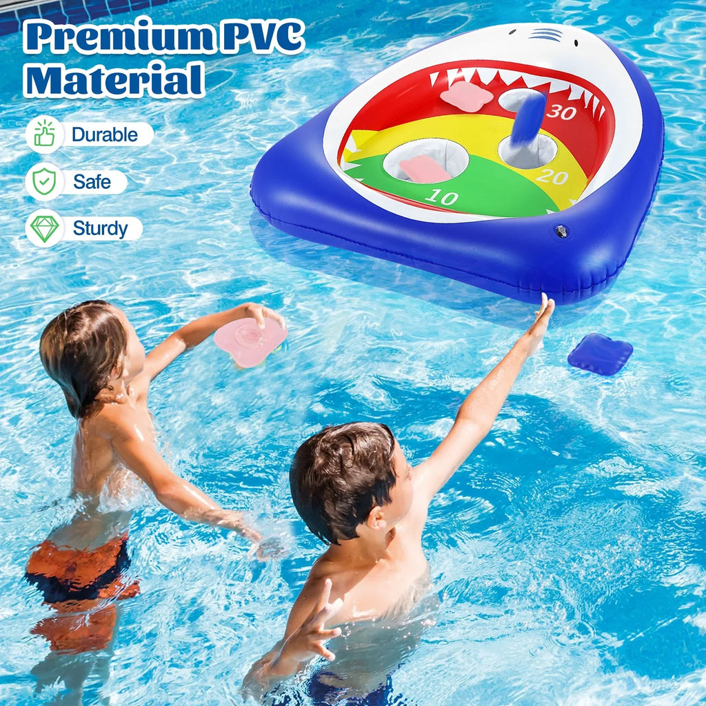 Blue Games for Ring Summer Party Toy 8 Kids Pool liquid Toys with Floating Sandbag, Family MoKo Inflatable Carnival, Shark Adults Toss