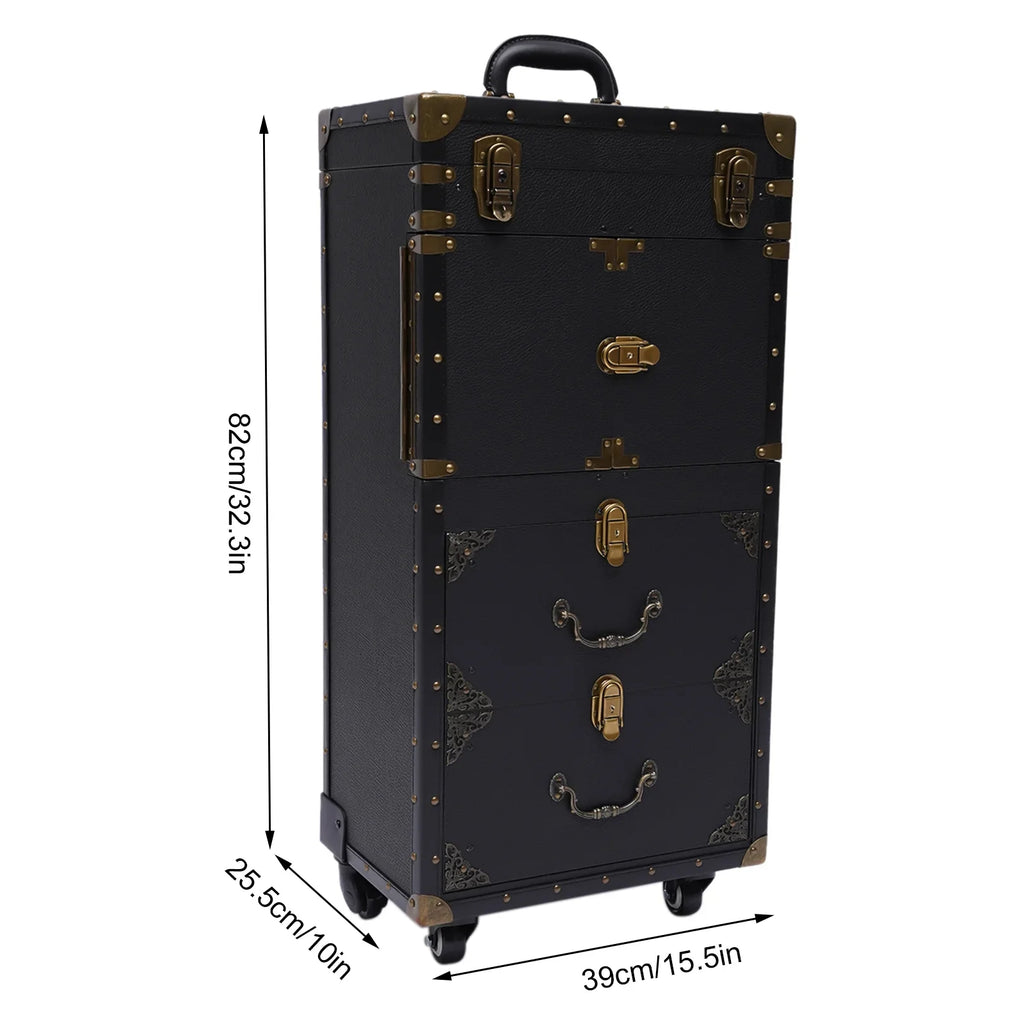 Travel Rolling Case, Beauty Holder Box Cosmetic Lockable Organizer Luggage, Salon Stylist Hairdressing Dryer with Makeup Train Miumaeov Hair Trolley Tool