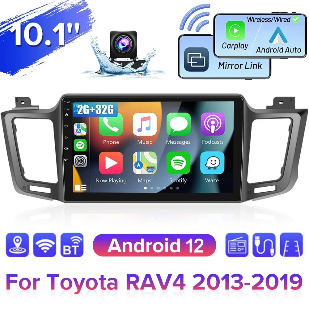 WIFI Android Mirror GPS Bluetooth, RAV4 Radio Camera Backup AHD 2+32G HD 1080P Auto Wireless 12 2013-2019 Stereo Touchscreen Carplay Car FM Podofo Android Link 10'' for