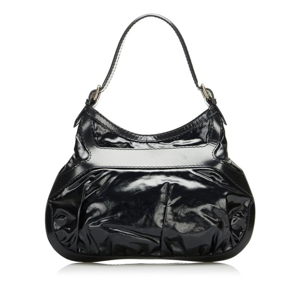 (Good) Hobo Leather Black Patent Pre-Owned Handbag Ladies Ribbon 189885 Bag
