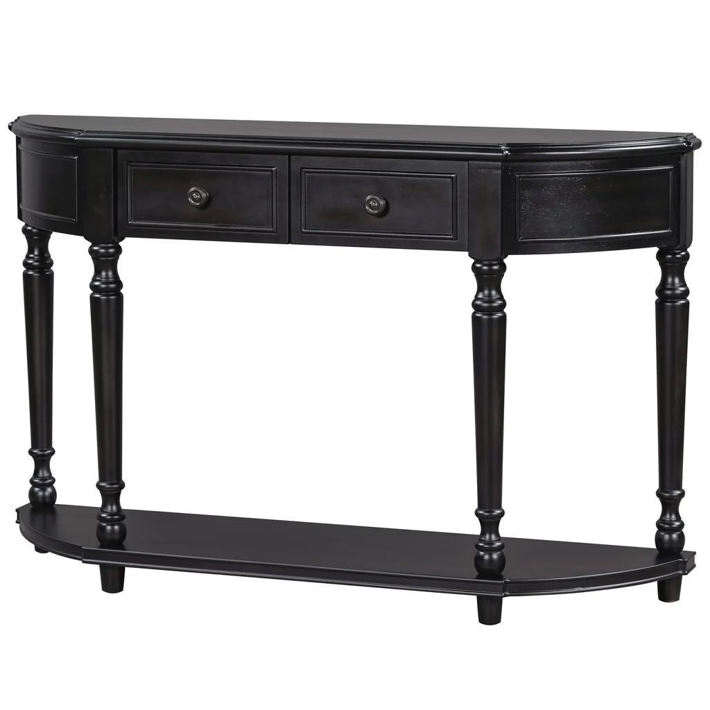 '+ and (Cherry Open design WF298768AAC) Legs Circular Curved Drawers Wooden Two Antique Solid Design SKU with TREXM Top Retro Table Console Blue Frame OLD Shelf