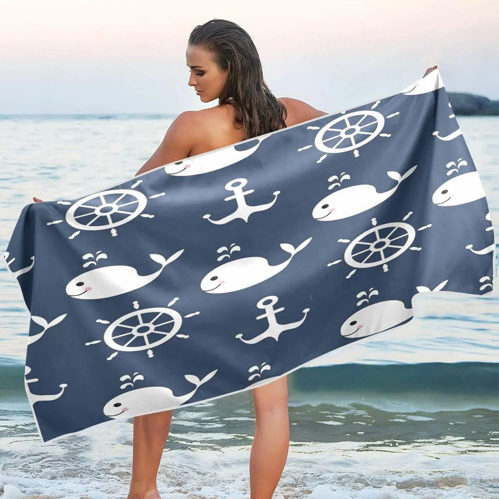 Holiday Camping - for Anchor Travel Swimming Compact Absorbent Bestwell Towel Oversized Beach Towel Lightweight Cartoon Towels - Whale Quick Super Retro Dry （429）