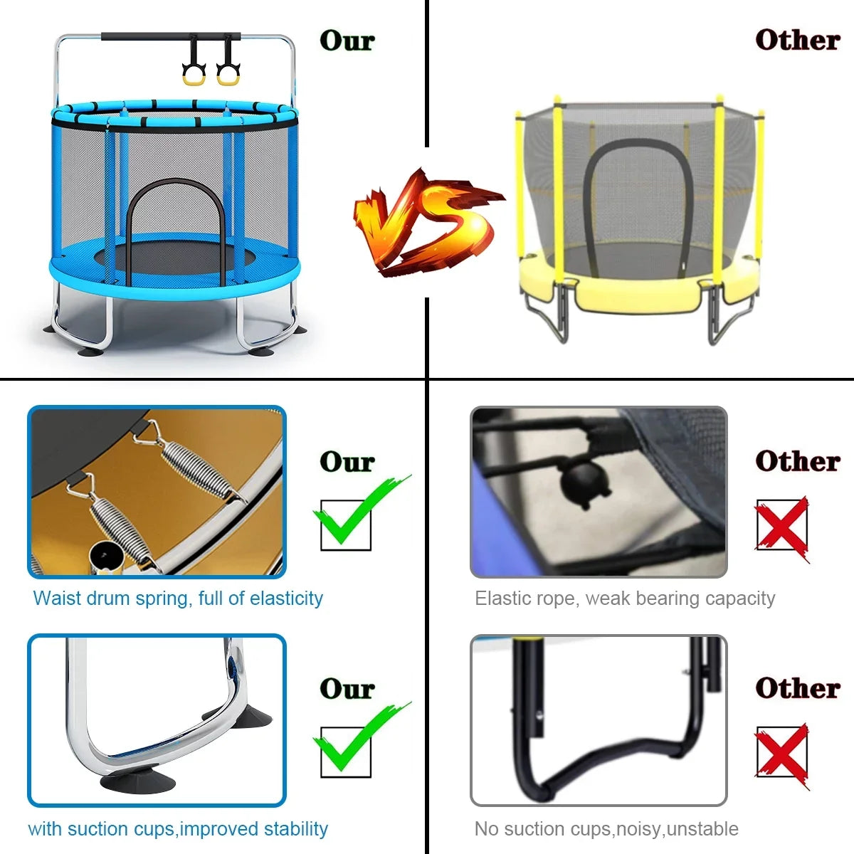 55''Mini Trampoline Load Enclosure for Basketball Fisca Toddler Net Indoor Hoop, Trampoline, 555lbs Trampoline Rings, and Kids, with