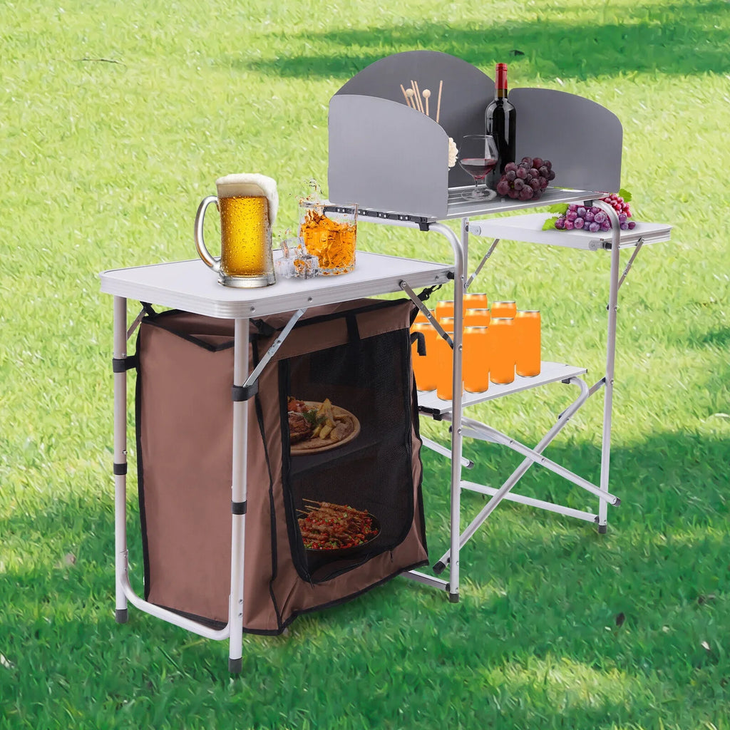 BBQ Rack Table Table Miumaeov Camping Cabinet Portable Folding Picnic Storage Kitchen