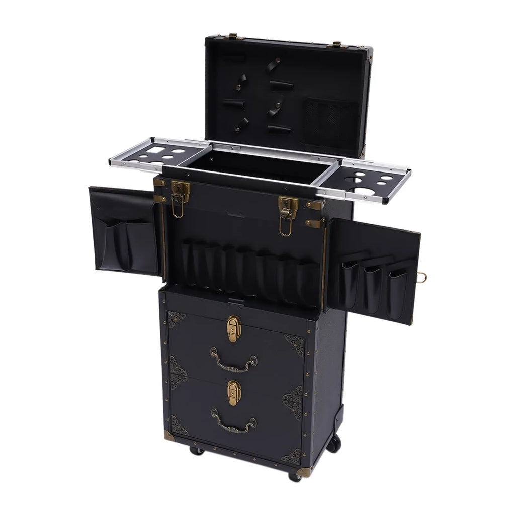 Travel Rolling Case, Beauty Holder Box Cosmetic Lockable Organizer Luggage, Salon Stylist Hairdressing Dryer with Makeup Train Miumaeov Hair Trolley Tool
