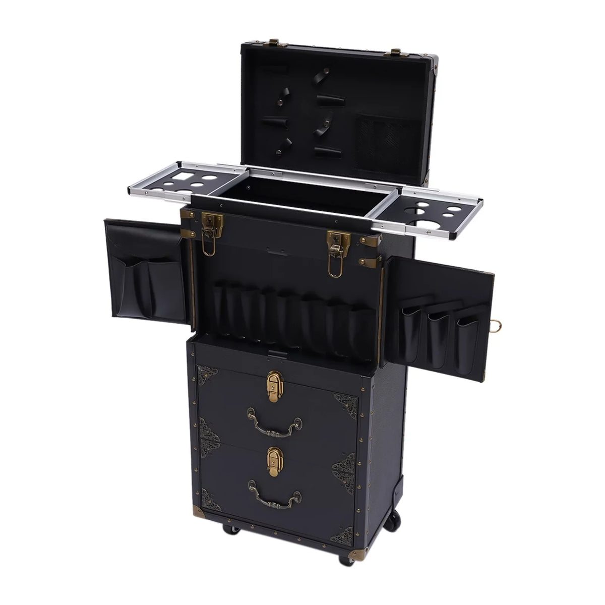 Travel Rolling Case, Beauty Holder Box Cosmetic Lockable Organizer Luggage, Salon Stylist Hairdressing Dryer with Makeup Train Miumaeov Hair Trolley Tool
