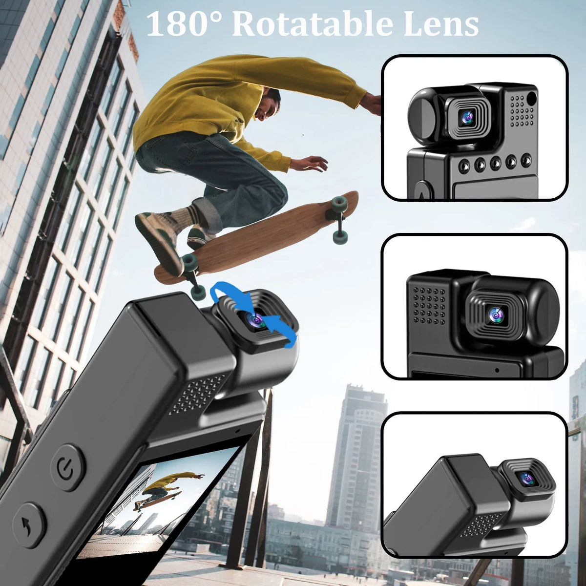 Life, with Vision 180°Lens Document Recording, Rotatable, Camera Day Video and WiFi, Screen, Audio Battery Hour Your 6 Night GoolRC TFT Body 1.3in