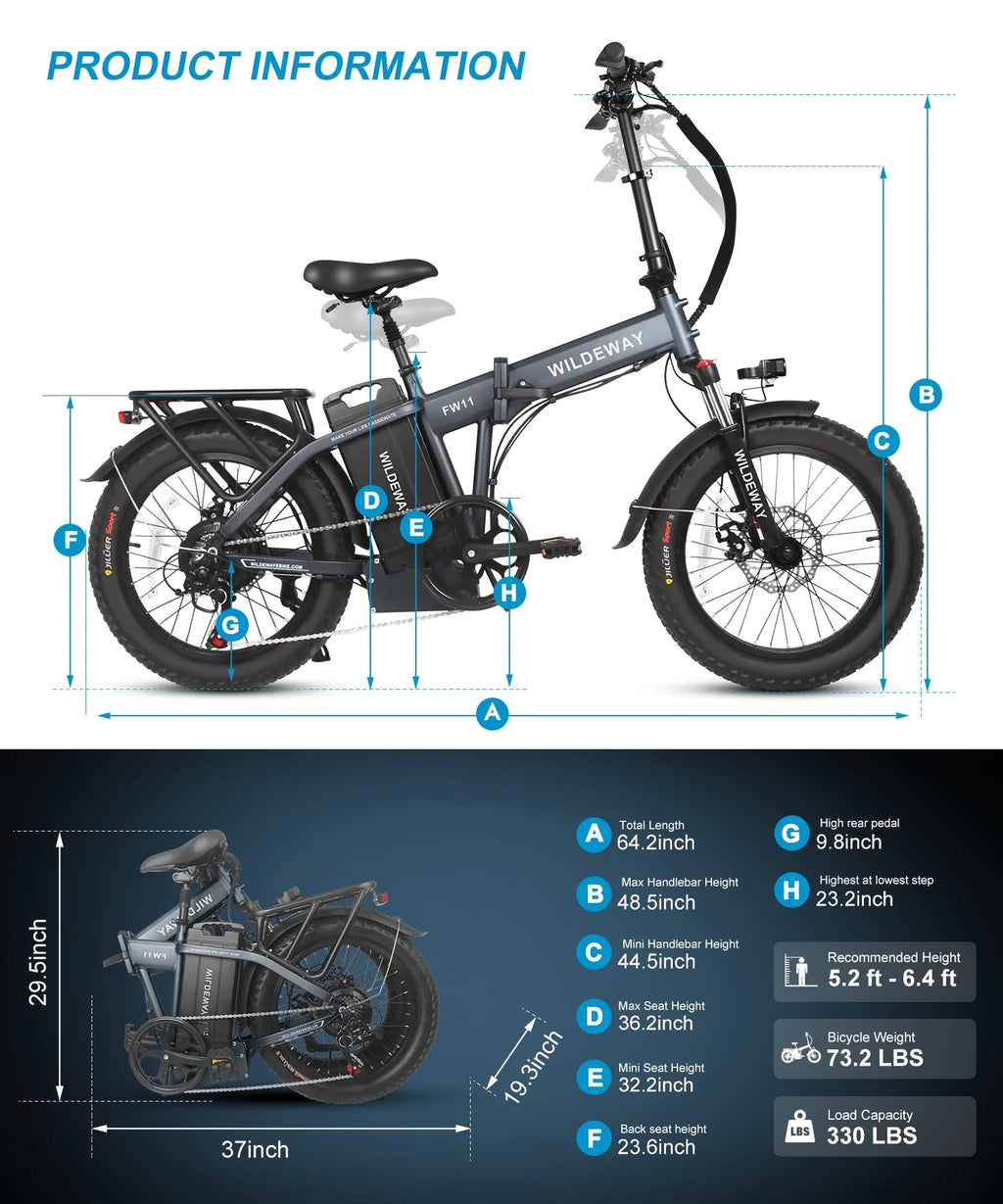 , City ,750w 32ah for Adults 7 Tire Beach Folding Removable Motor，48v Snow Speeds, Electric Battery Ebike Bicycle 20×3.0 Mountain Fat Wildeway