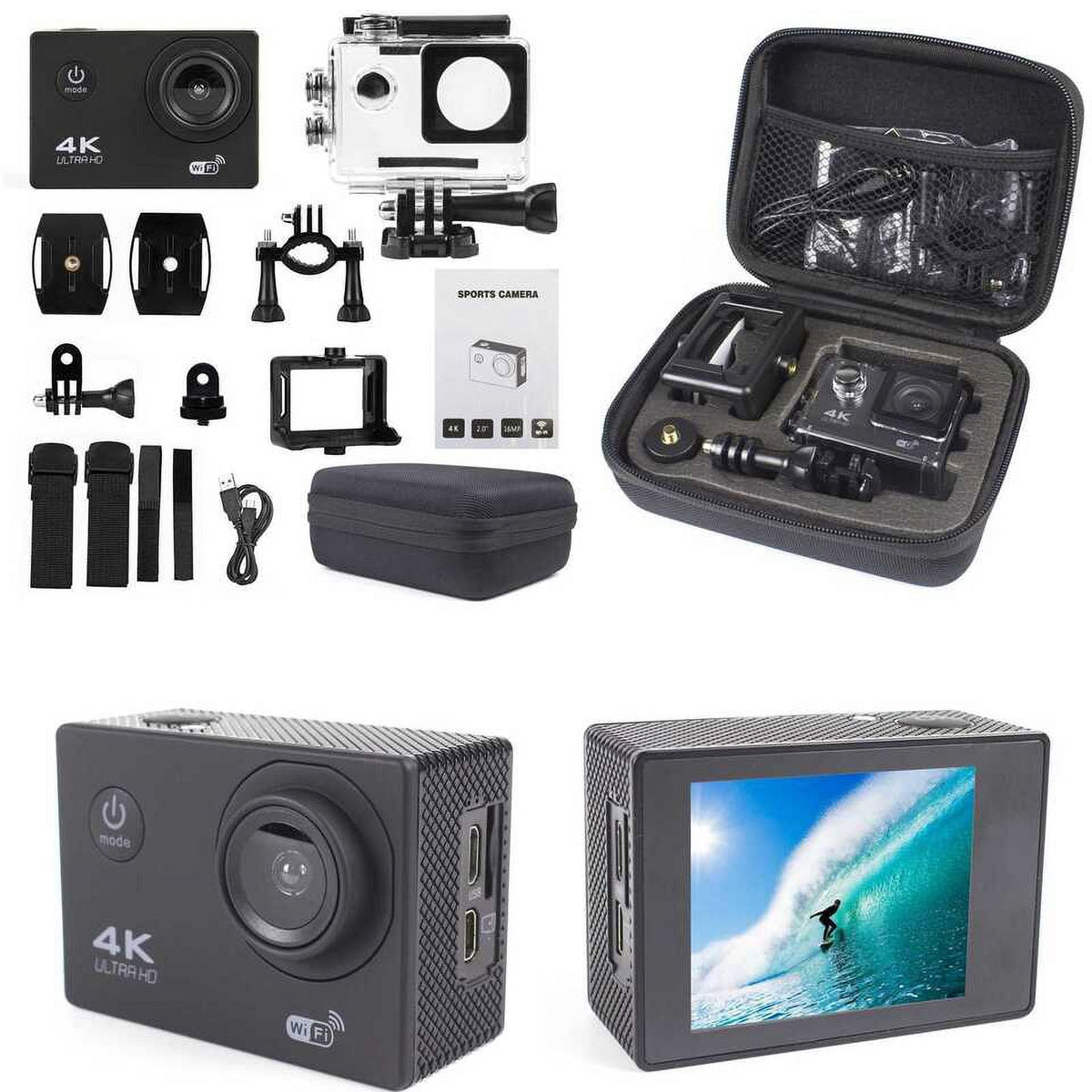 Waterproof, Under Camera HD Camera Included Carry TF 30M Battery, Action Sports 1080P Case Card,