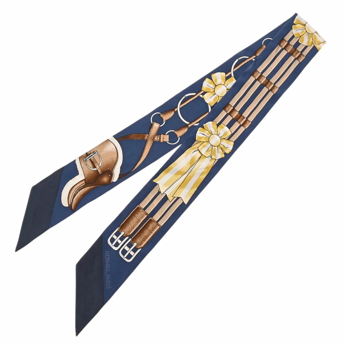 Pre-Owned Women's 100% Mario/Gold/Blanc Muffler JUMPING (Fair) Silk Scarf Twilly HERMES