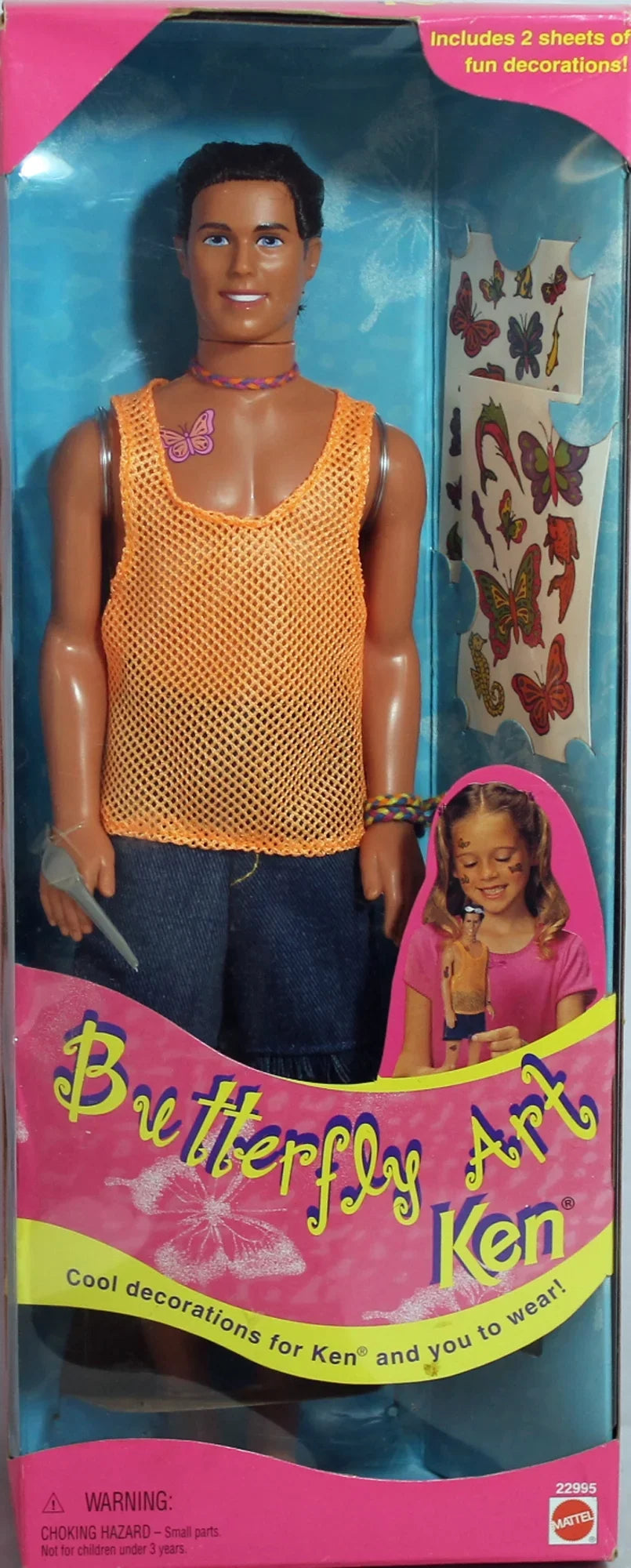 (22995) 1998 Art Butterfly NRFB, Ken Non-Mint Barbie, Box