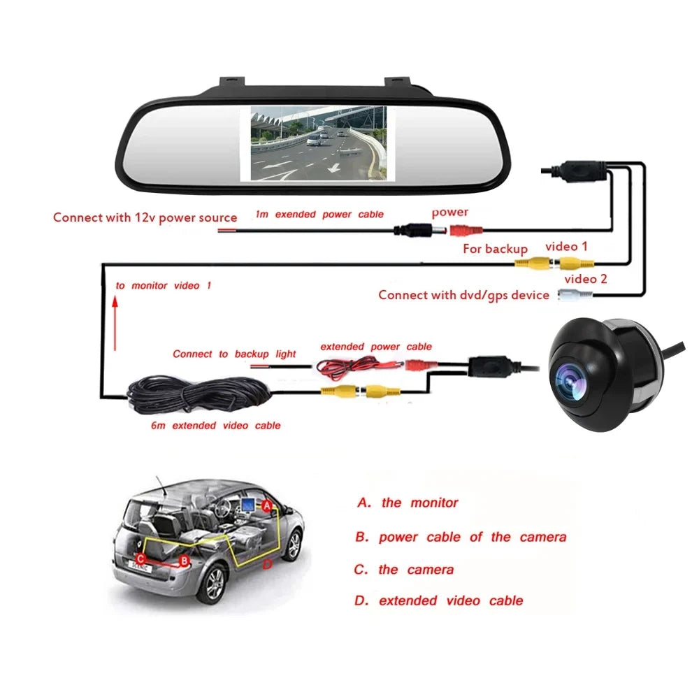 Mirror Car Kit Vehicle Security Car Reverse Monitor System + Camera 4.3"