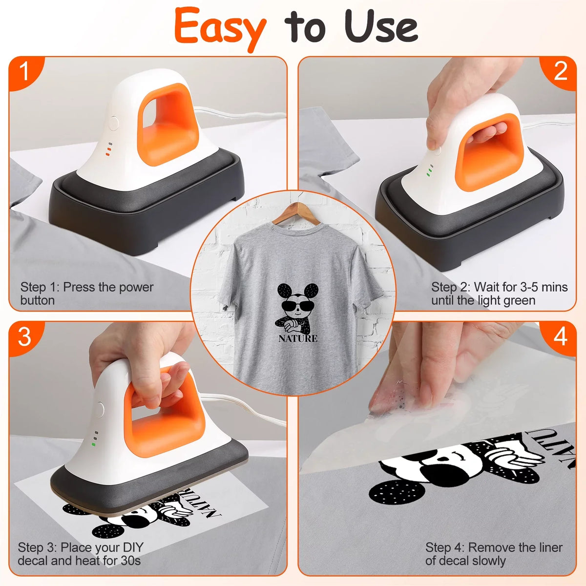 Heat Transfer Mini Hat * Iron Heating Orange Fast for with Press Portable in T-Shirt Machine Bags, 3.8" Machine Clothes 7" Heat