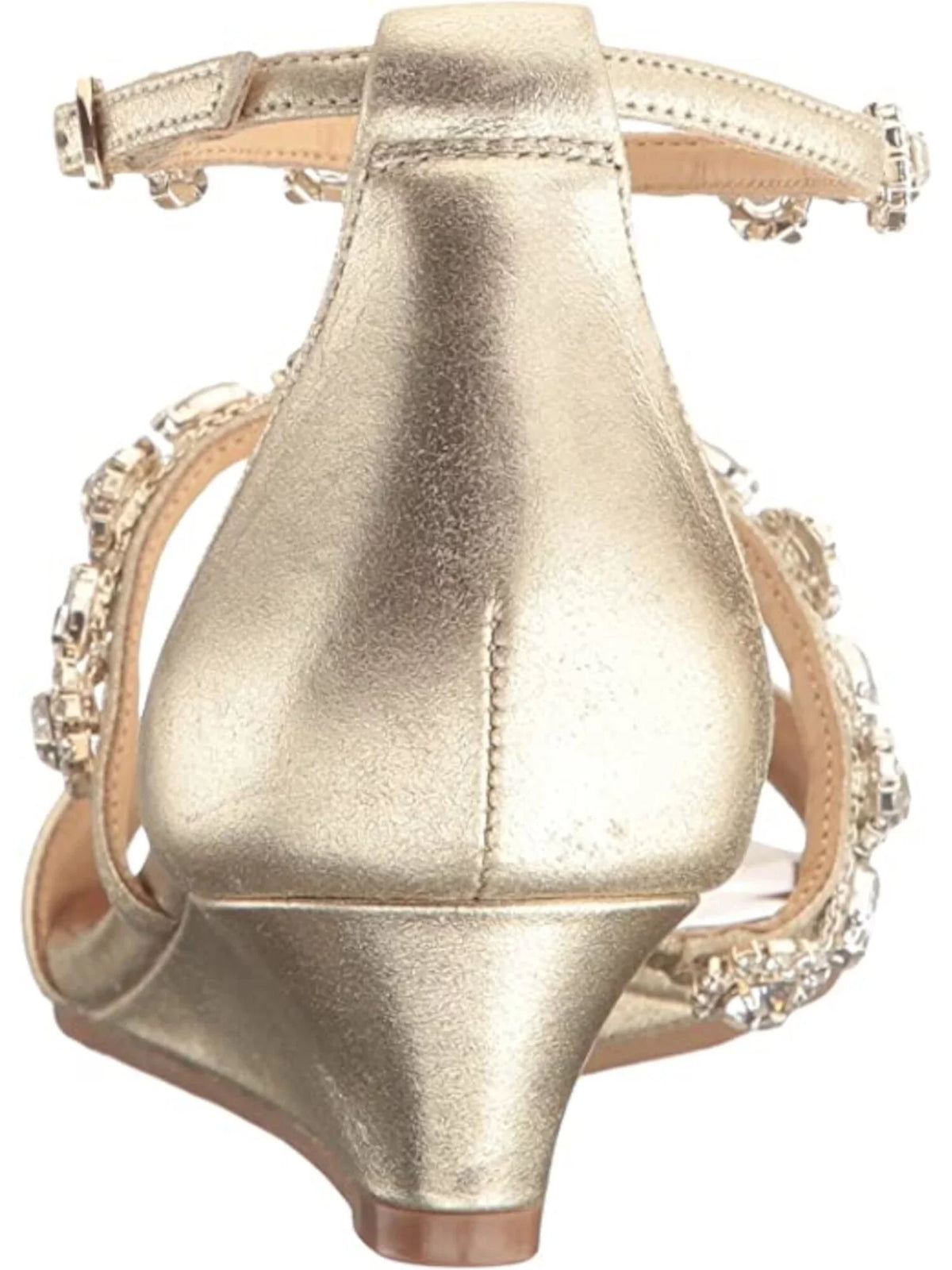 Embellished MISCHKA Womens Terry 9 Buckle Wedge Strap Ankle BADGLEY Leather Sandals Gold outfit