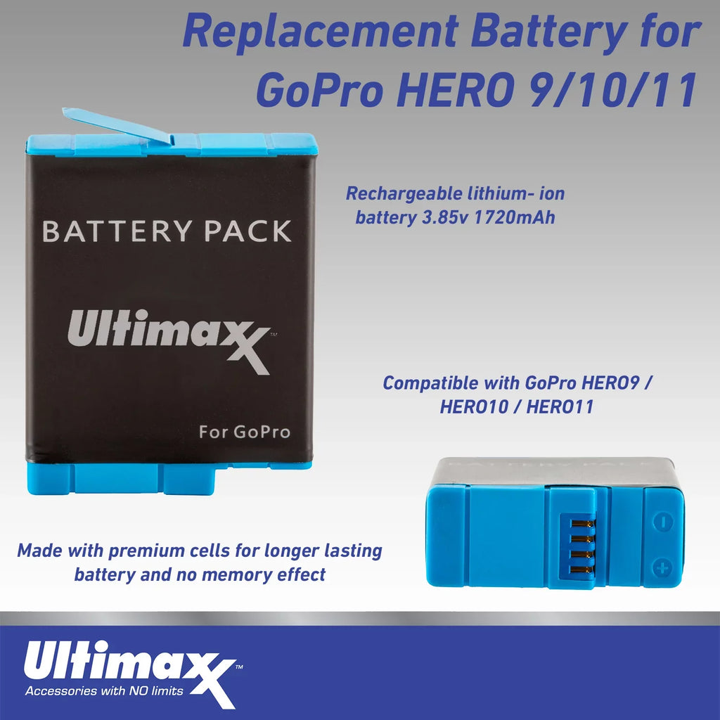 Much HERO10 Replacement Includes: Charger, liquid-Resistant Dual USB 2x Camera & Action Bundle GoPro - Essential Black (Hero More 10) Case Ultimaxx Batteries,
