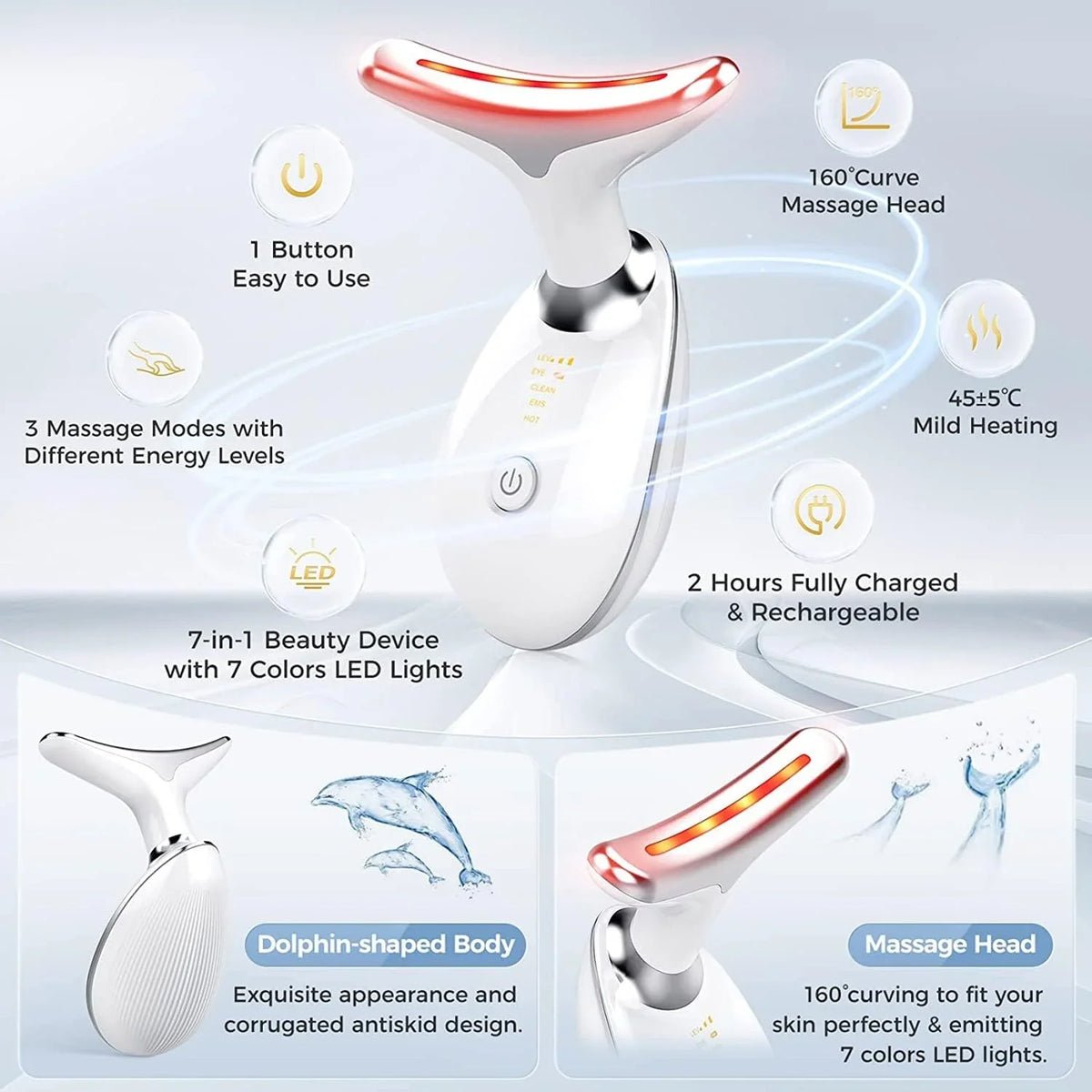 for 7 Face Device, Rejuvenation Neck Color Deplux Red Beauty for Face, Face Glossy Skin & White Device, Therapy Tightening Neck