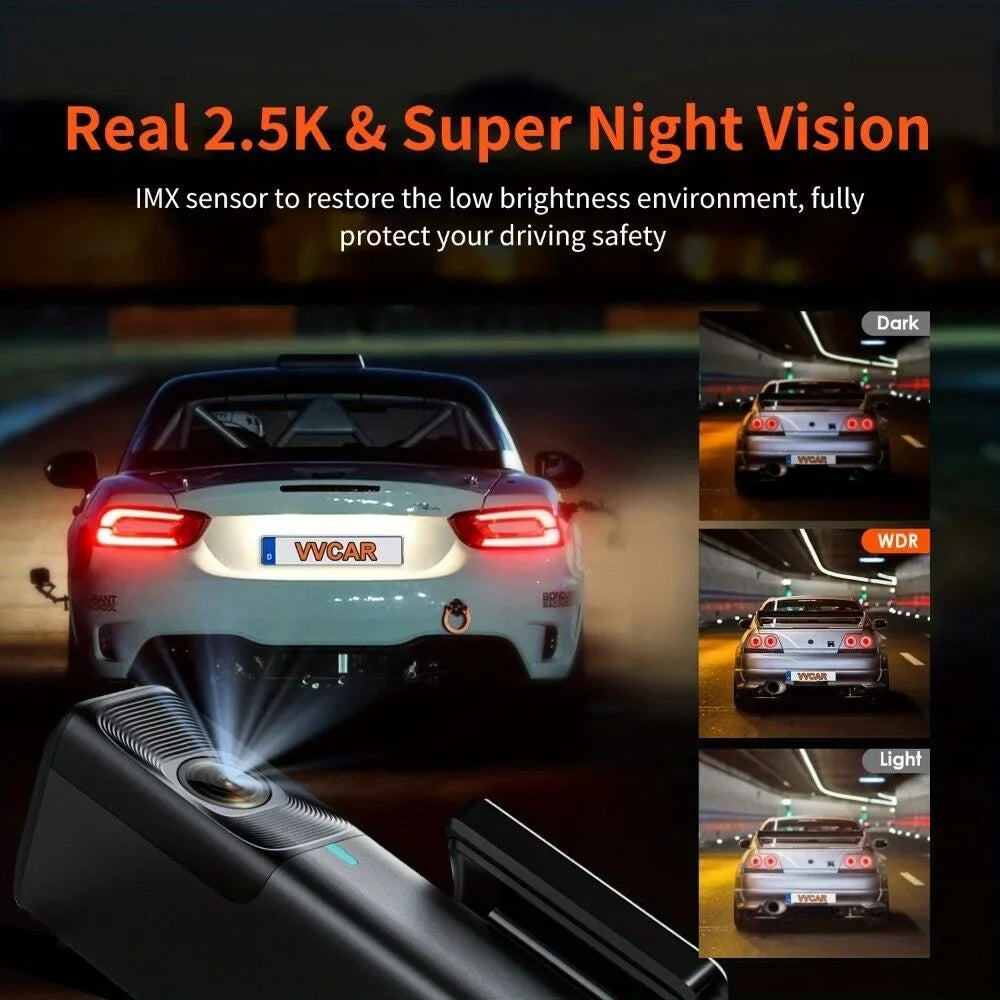 Recording, Max, Night 128GB Cam Cars Car 1440P Free Card, Dash G-Sensor, Vision, 2.5K Loop VVCAR Camera Dash WiFi 32G Support for
