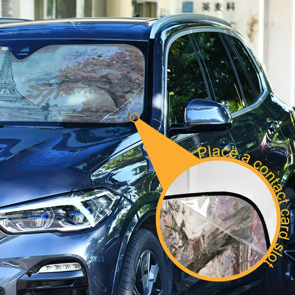 Cool Paris and Wellsay for Seine Sun Visor Tower Sunshade Rays Eiffel UV Protector Couple Shade,oldable Windshield River Cars Tree Beautiful to Lovers Keep Blocks Protect Car Accessories Cherry