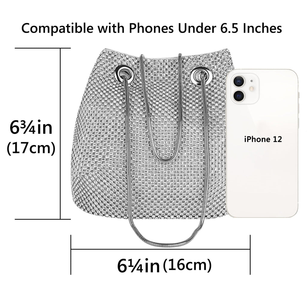 Crossbody for (Silver) Lady Prom Evening Party Women, Wedding Purse, Handbag Rhinestone Bag Shoulder Bucket