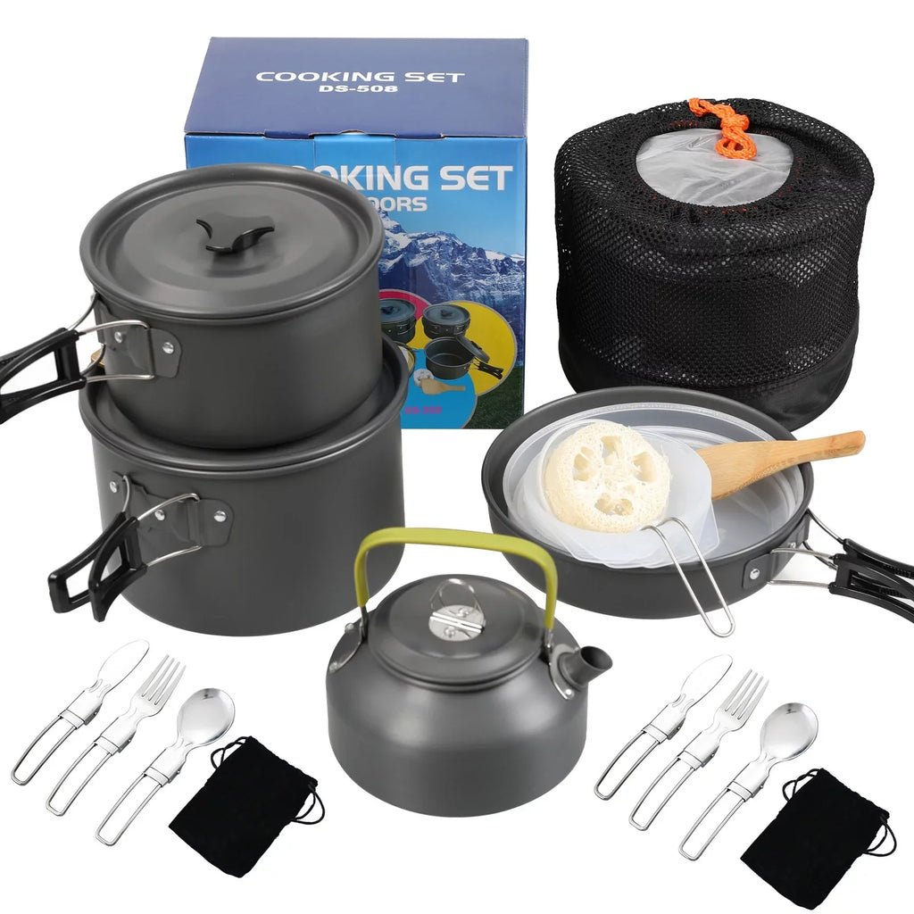 Kettle Cookware Mess and Camping Kit Htovila Hiking Non-Stick Backpacking Kitchenware for Set, with