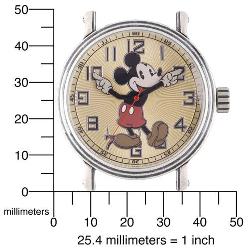 Mouse Antique Vintage Mickey Silver Strap Watch, Black Men's Leather Alloy