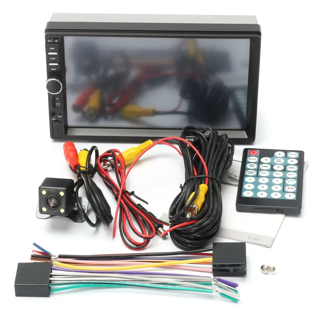 Receiver with USB FM Audio Din with Double Radio Backup Mirror Stereo Bluetooth Camera Screen and 7 Car Touch Radio Inch Car Control Remote Link