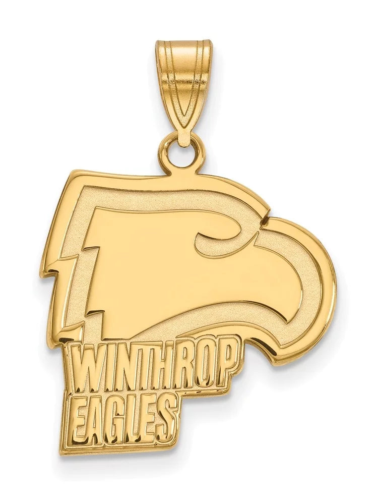 Large Winthrop (WU) Collegiate Official Yellow 14k Pendant LogoArt Gold University Licensed