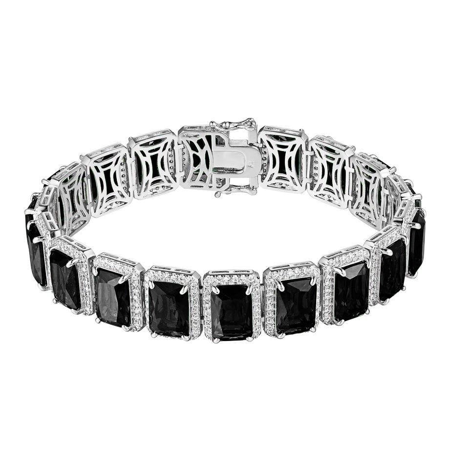Gold Simulated / Inch Diamonds Onyx Solitaire Black 14K Ladies Bracelet White 10mm Mens 8.5 Finish