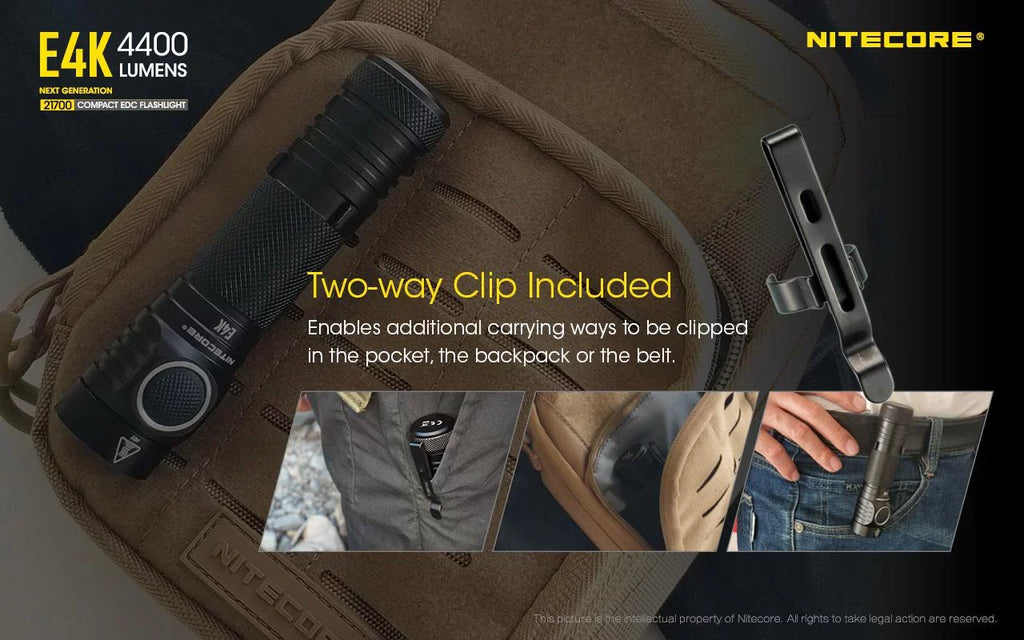 Charger - Rechargeable Fast 3Amp Next generation 21700 Li-ion E4K -4400 w/Eco-Sensa Compact Flashlight NITECORE 1x Wall Lumens USB NITECORE 21700 EDC Battery Included