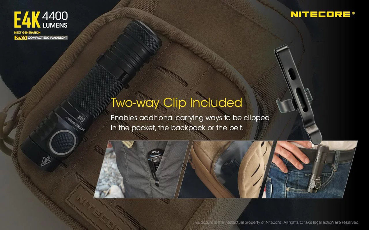 Charger - Rechargeable Fast 3Amp Next generation 21700 Li-ion E4K -4400 w/Eco-Sensa Compact Flashlight NITECORE 1x Wall Lumens USB NITECORE 21700 EDC Battery Included