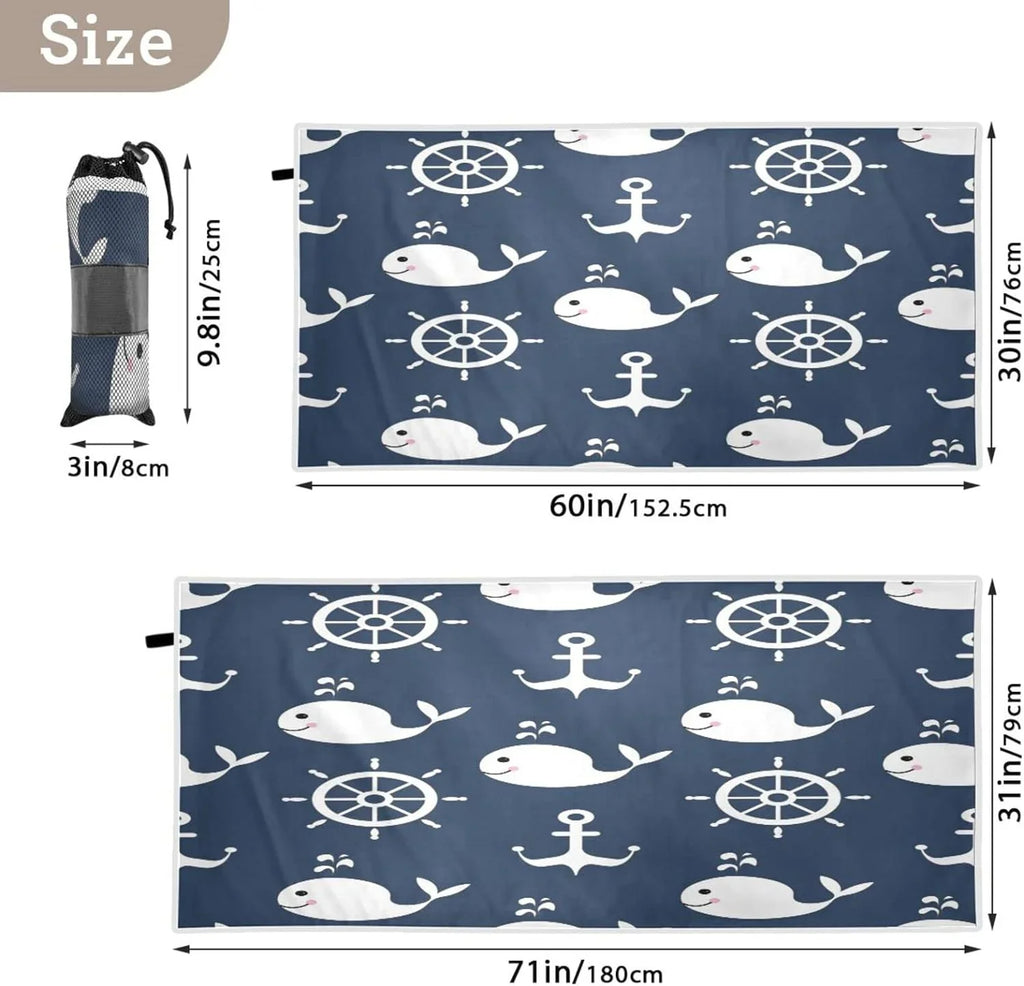 Holiday Camping - for Anchor Travel Swimming Compact Absorbent Bestwell Towel Oversized Beach Towel Lightweight Cartoon Towels - Whale Quick Super Retro Dry （429）