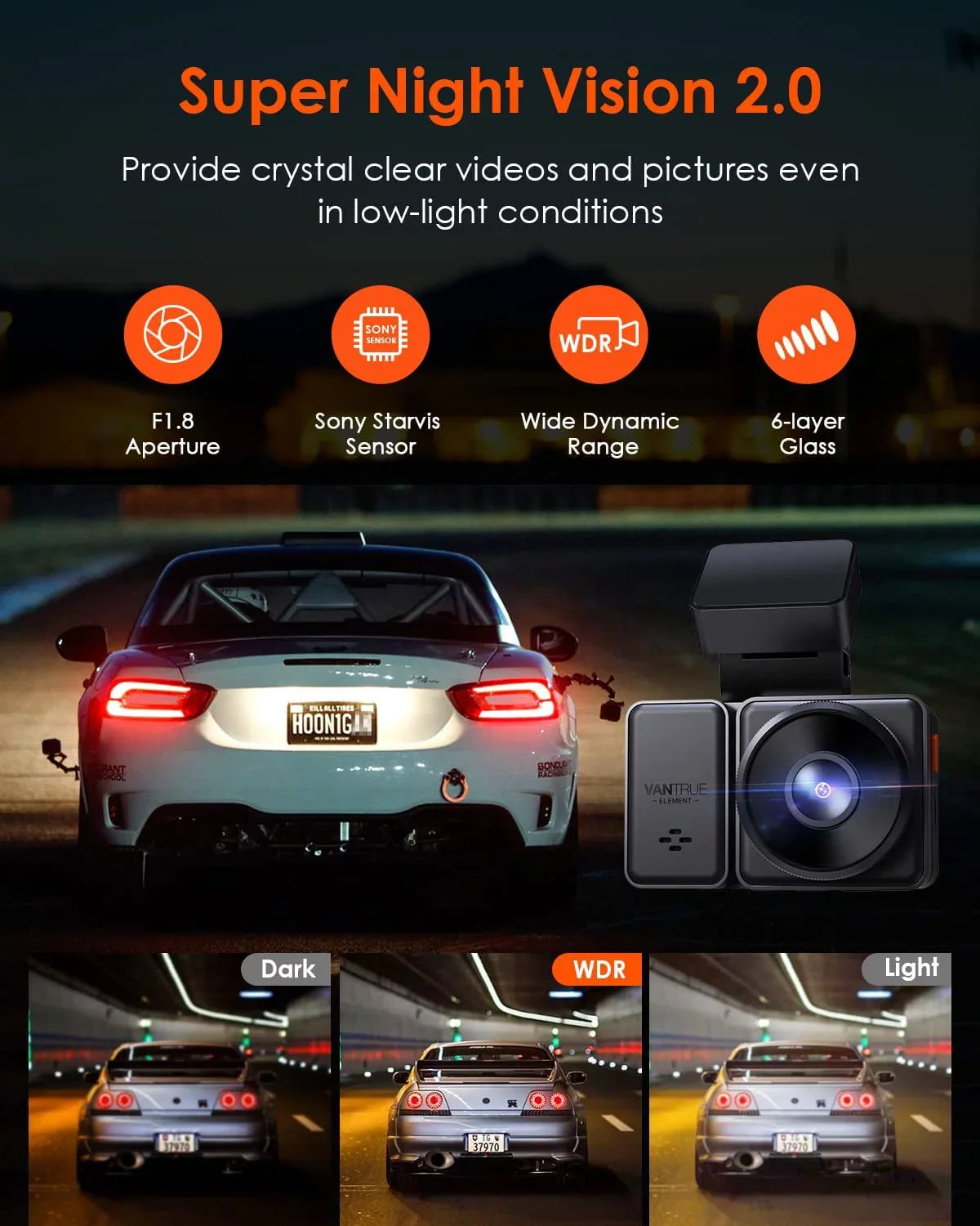 512GB GPS 1944P+1944P Control, Camera, Dash Cam Voice 2.5K Front E2 Motion Buffered with Vision, Detection, Car & Parking Night Mode, WiFi, 5G Dual Rear Capacitor, and Enhanced 24hrs Vantrue Support
