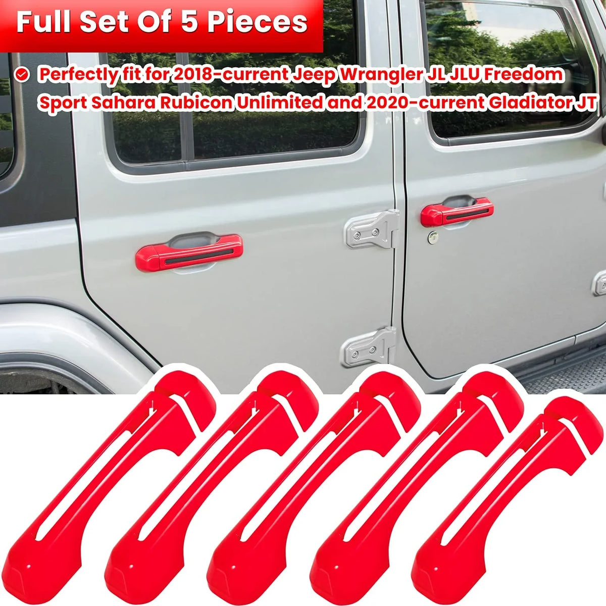 Handle Jeep Cover E-cowlboy Inserts JT & Accessories Gladiator for JLU Door 2-Door Handle 4-Door (Red Freedom Unlimited Sahara JL Trim+Tailgate 5PCS) Sports Exterior Rubicon Wrangler Cover 2018-2022