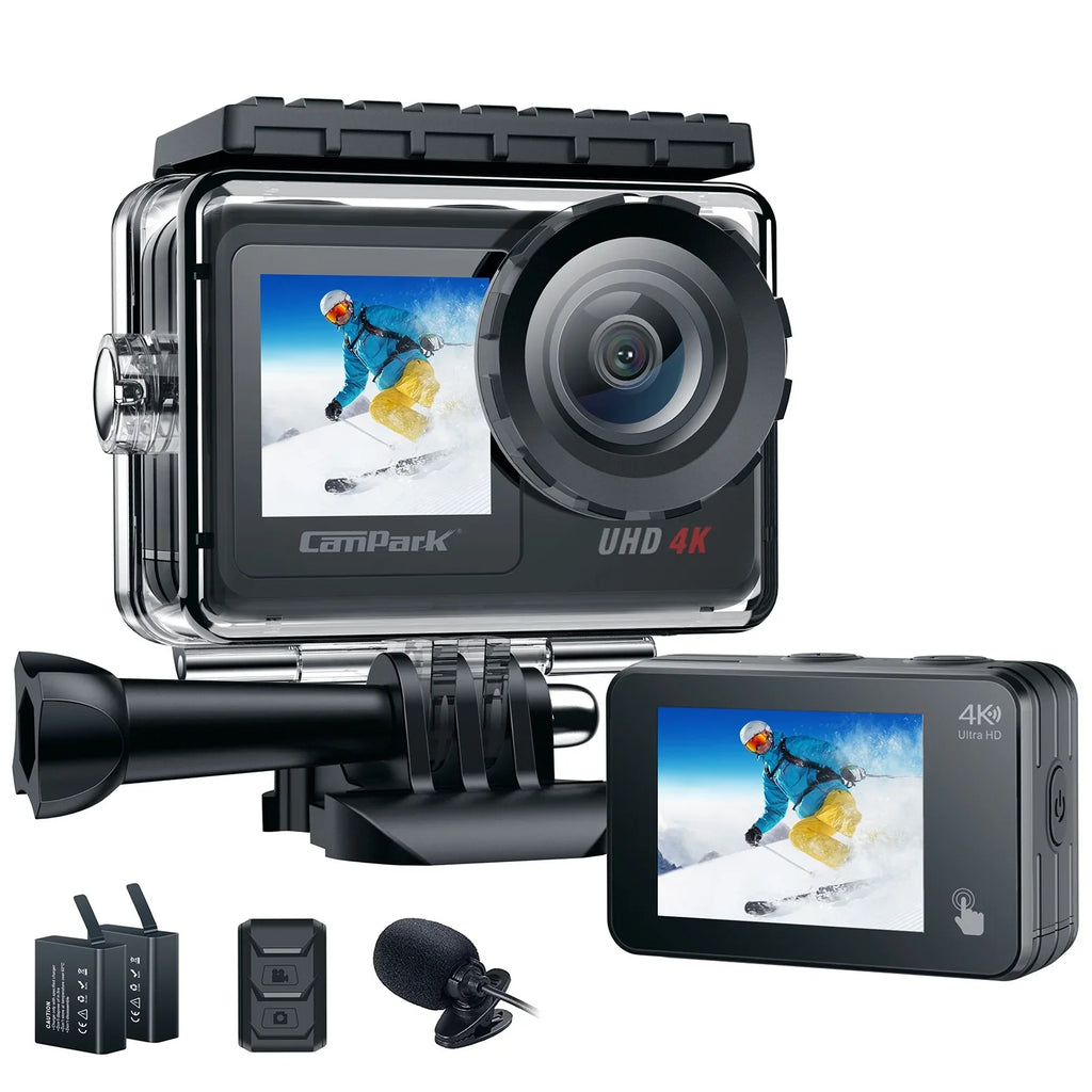 20MP Underwater Campark Camera Accessories Screen Kits Waterproof Camera Camera Compatible Sports WiFi GoPro 30FPS Touch Camera Vlog Action 4K