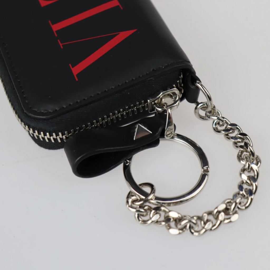 with Garavani zipper round key TY2P0P24LVN black metal silver fittings case red Valentino ring coin Pre-Owned leather New) (Like purse