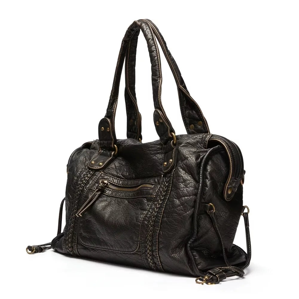 Washed Leather grade Women Handbag Capacity Vegan Office Tote Vintage Bag Bag Travel Shoulder Bag Bag Women Leather Large for Bag
