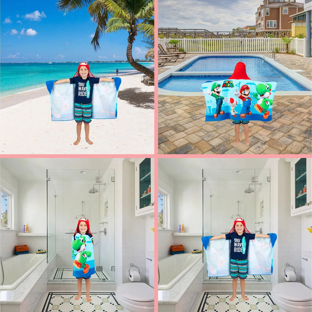 24 x Towel 50 Bath/Pool/Beach in, Super Wrap, Hooded Kids By Cotton Soft Terry Franco in Mario