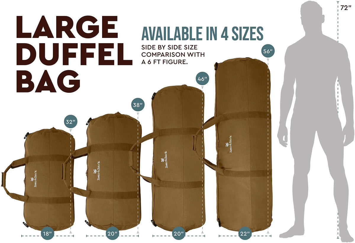 Gym, Men Very Shoulder Backpacking, 195.6L Bag Military Tote Student, Cargo Desert and Storage Duffel - Duffle Luggage Army - Travel Brown 38x20 College Canvas Bag design and and Large for Women