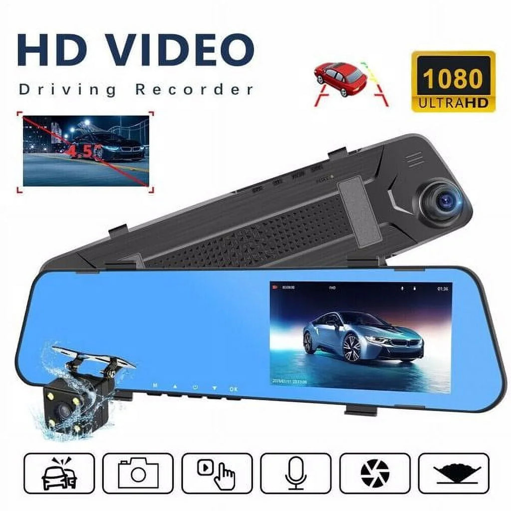 Video Rearview Mirror HD Recorder Car Dual DVR Rear Camera Cam Front 1080P Dash