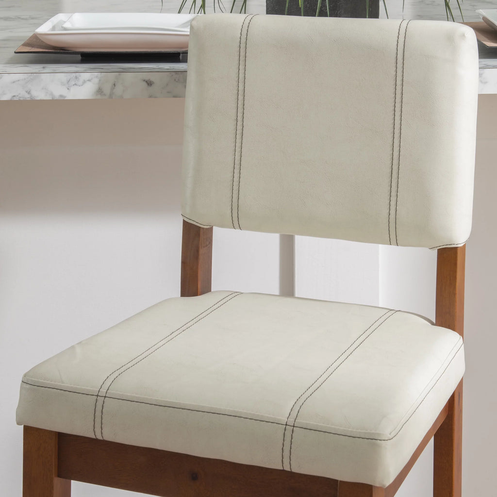Dark Finish Medium Stool, PVC 30" Seat Mulberry Cream Height, Padded Bar Linon Fabric with Walnut