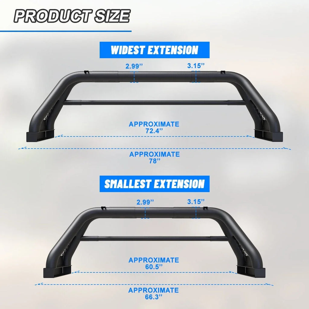 Sport Bed Truck Silverado/GMC 2019-NOW Roll Chase Rack Bar 62.9-74.7" sierra Chevy For Bar Adjustable Fit