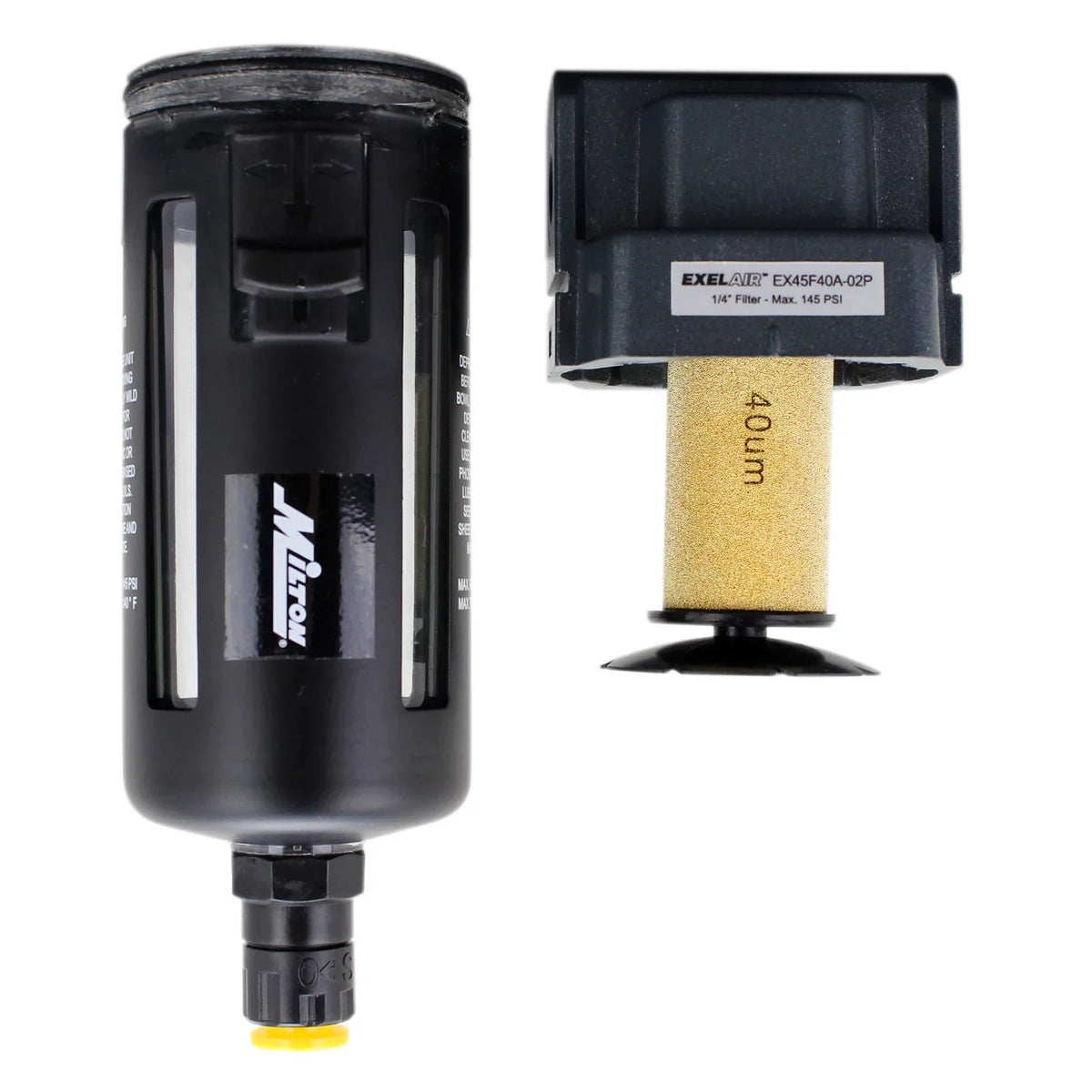 Filter - - 1/4" NPT Bowl, FRL Air by Polycarbonate Float/Overnight EXELAIR? (EX45F40A-02P) Milton Automatic