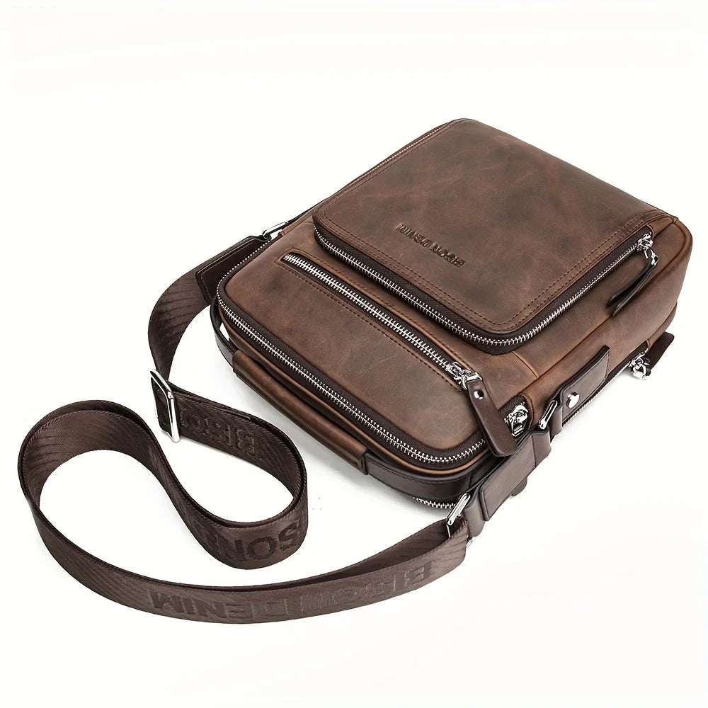 Bag Casual Genuine Cowhide Shoulder Vintage Bag DENIM Messenger Crossbody Men‘s MICHROE N2333-1ZF Designer Leather Handbags