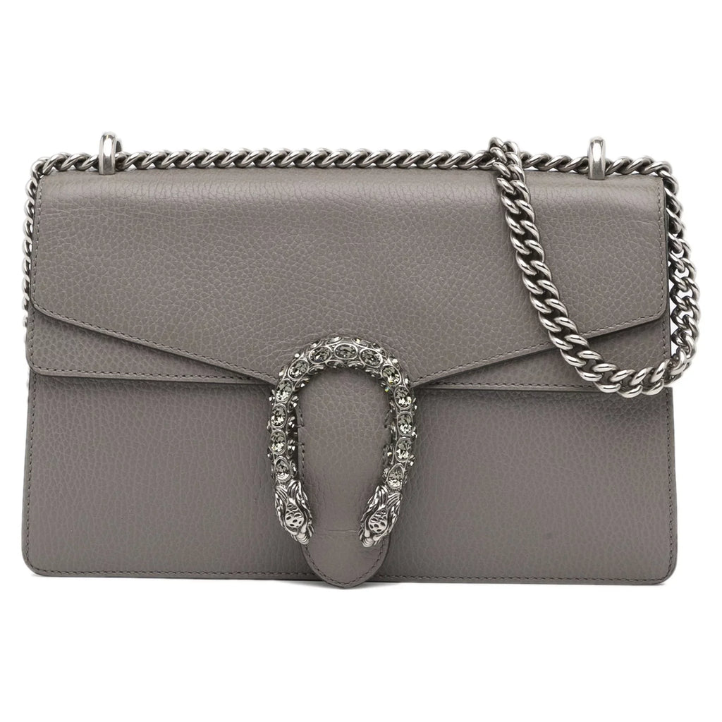 Authenticated Unisex Shoulder Calf Pre-Owned Gray Bag Dionysus Small Leather (Good)