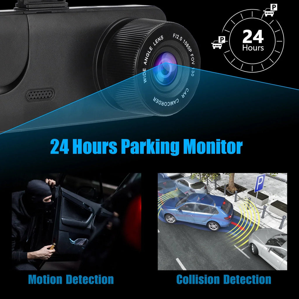 Dual Video Recorder 2" Dash 1080P Front/Rear/Inside G-sensor Lens HD Car Camera