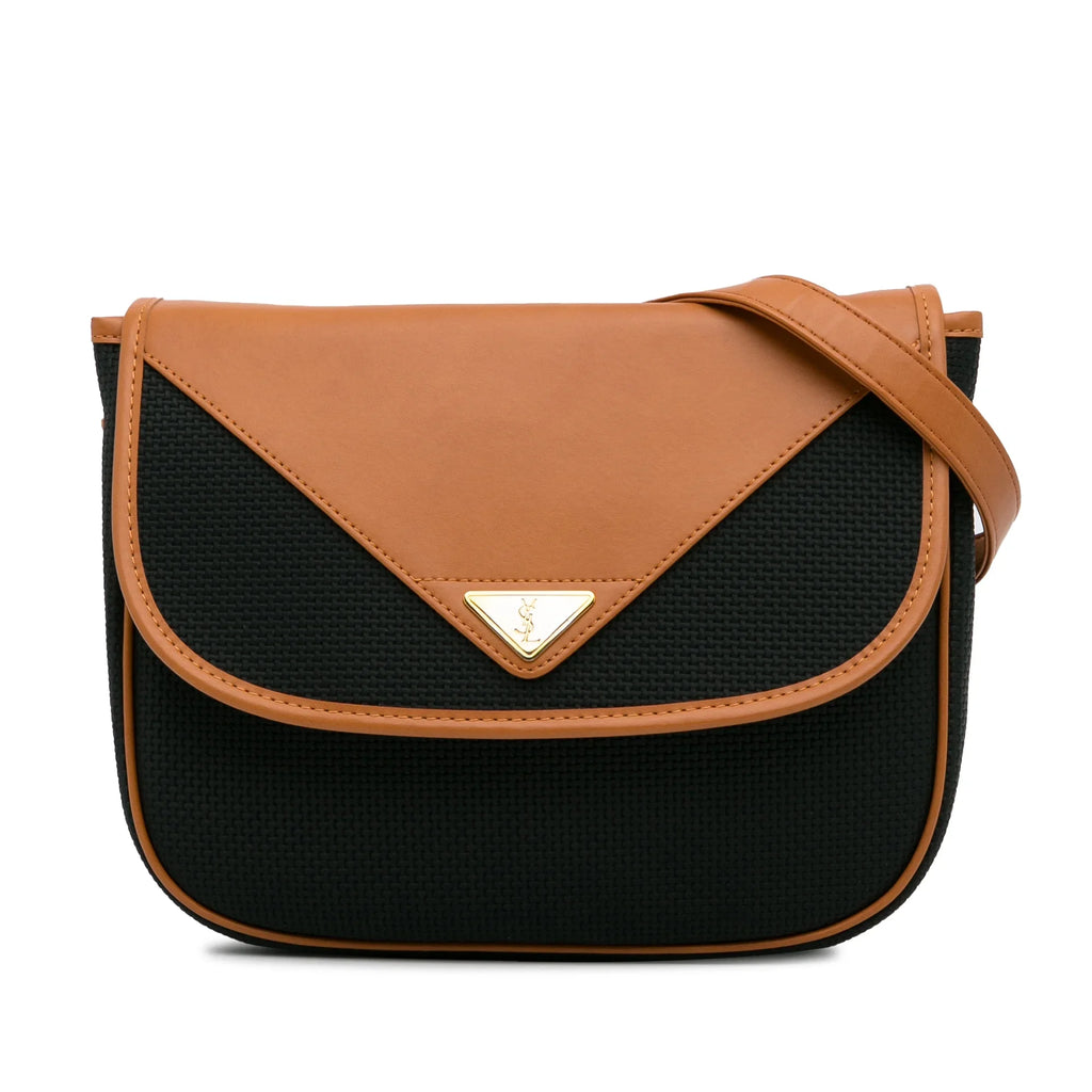 Authenticated Unisex (Like Fabric Black Bag Canvas Crossbody YSL Coated Pre-Owned New)