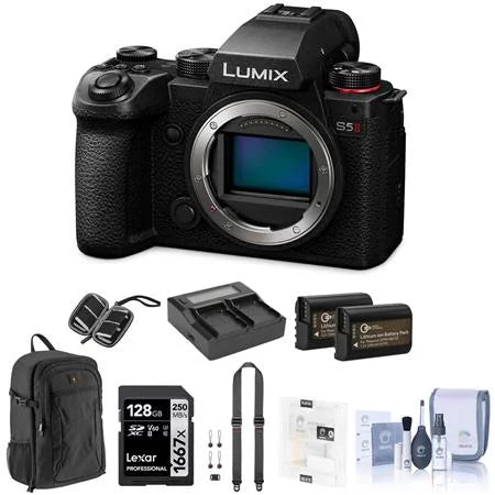 128GB SD Charger, Body LUMIX Cleaning Strap, Card 2x Case, S5 with Backpack, Protector, II Battery, Bundle Screen Card, SD Digital Camera Dual Mirrorless Kit