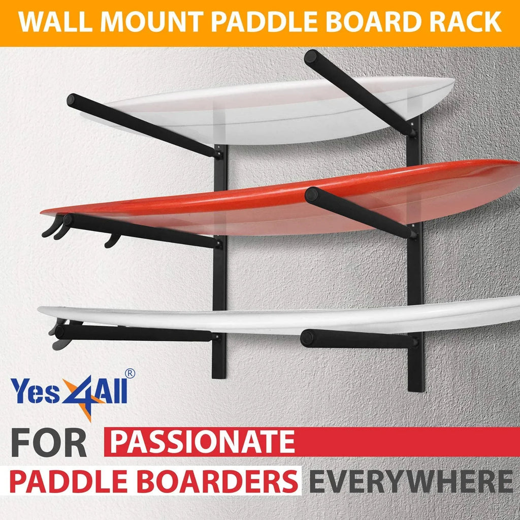 Longboards, x Display Racks, Surfboards, & Snowboards, Yes4All with Up to Mount Paddle Foam, Heavy Duty 5.51" x Board Steel 3 Padded Hanger Store Wall Black, 3.54" 34.25" Surfboard